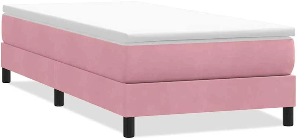 Box Spring Lova be čiužinio Rožinė 90x210 cm aksomas