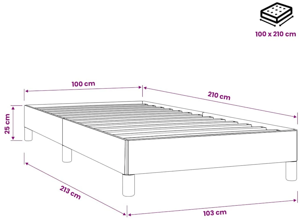 Box Spring Lova be čiužinio Šviesiai pilka 100x210 cm aksomas