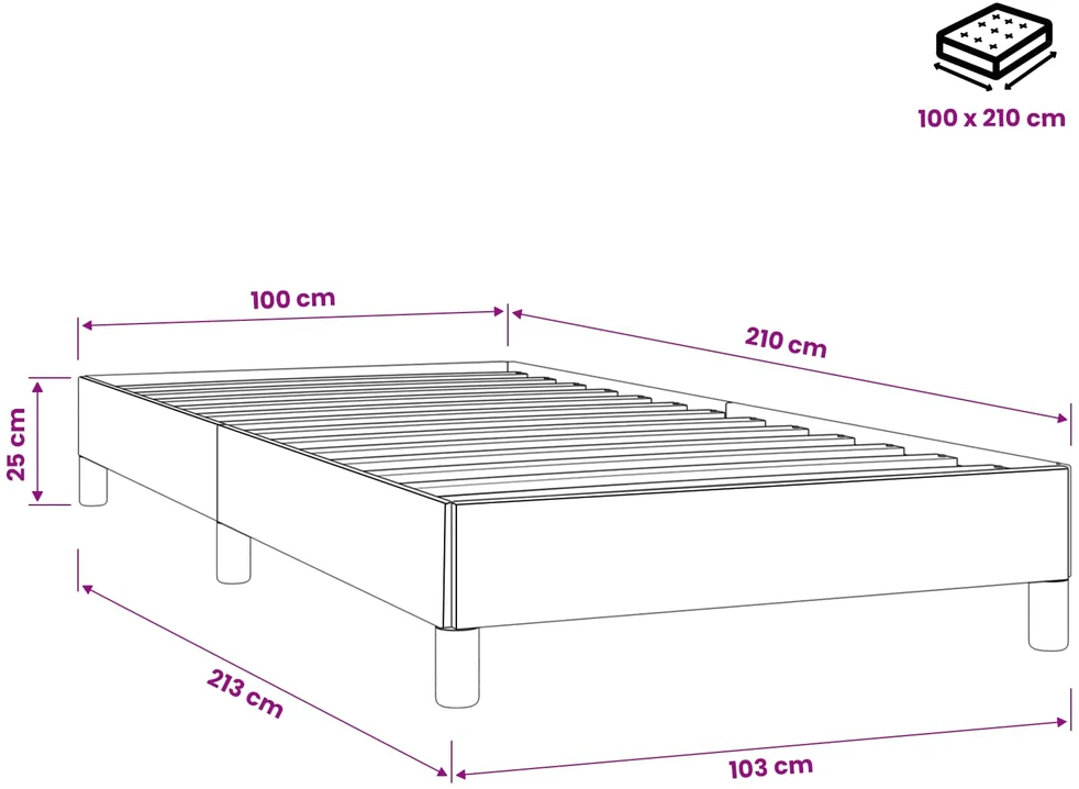 Box Spring Lova be čiužinio Tamsiai mėlyna 100x210 cm aksomas