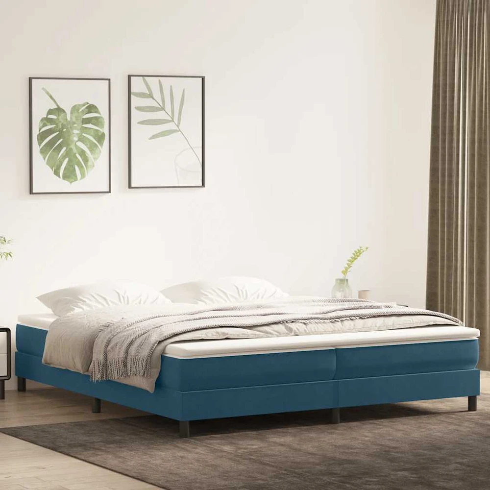 Box Spring Lova be čiužinio Tamsiai mėlyna 200x220 cm aksomas