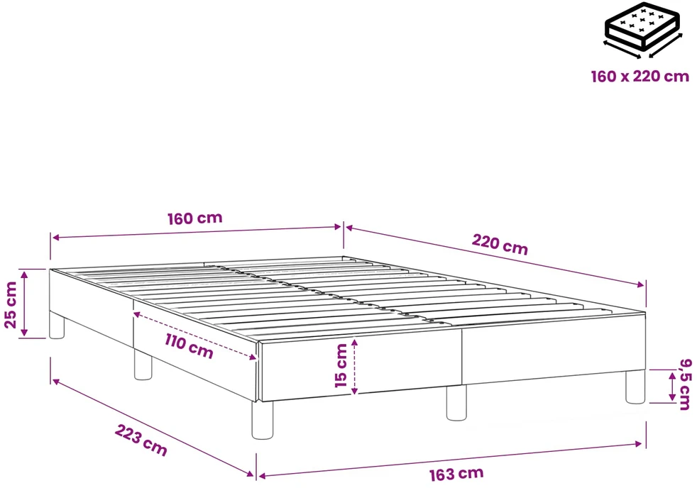 Box Spring Lova be čiužinio Tamsiai mėlyna 160x220 cm aksomas