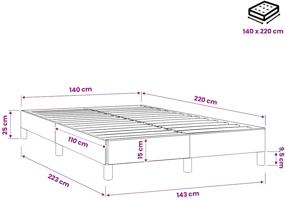 Box Spring Lova be čiužinio Tamsiai pilka 140x220 cm aksomas