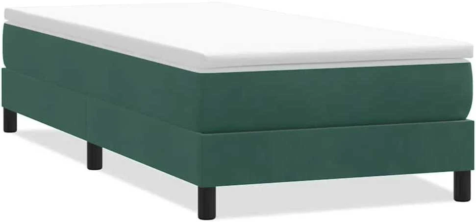 Box Spring Lova be čiužinio Tamsiai žalia 90x210 cm aksomas