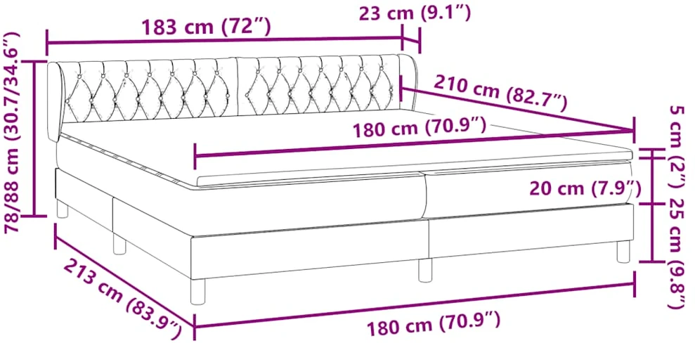 Box Spring Lova su čiužiniais Rožinis 180x210 cm Velvet
