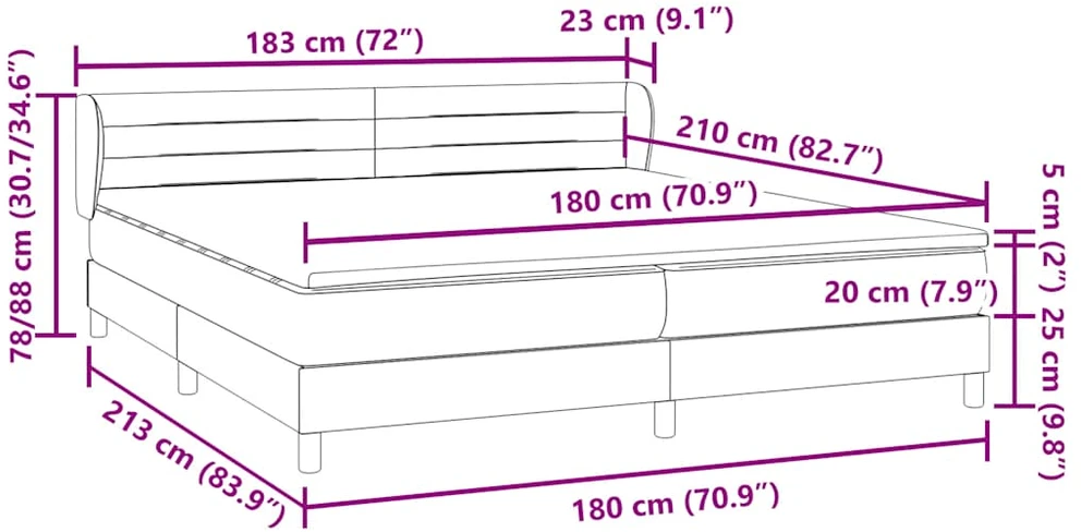 Box Spring Lova su čiužiniais Rožinis 180x210 cm Velvet