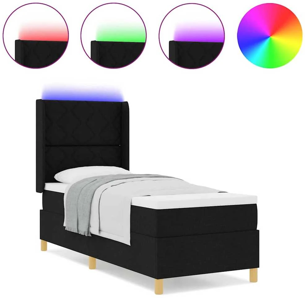 Kiemas lova su LED juostelėmis Juoda 80 x 200 cm audinys