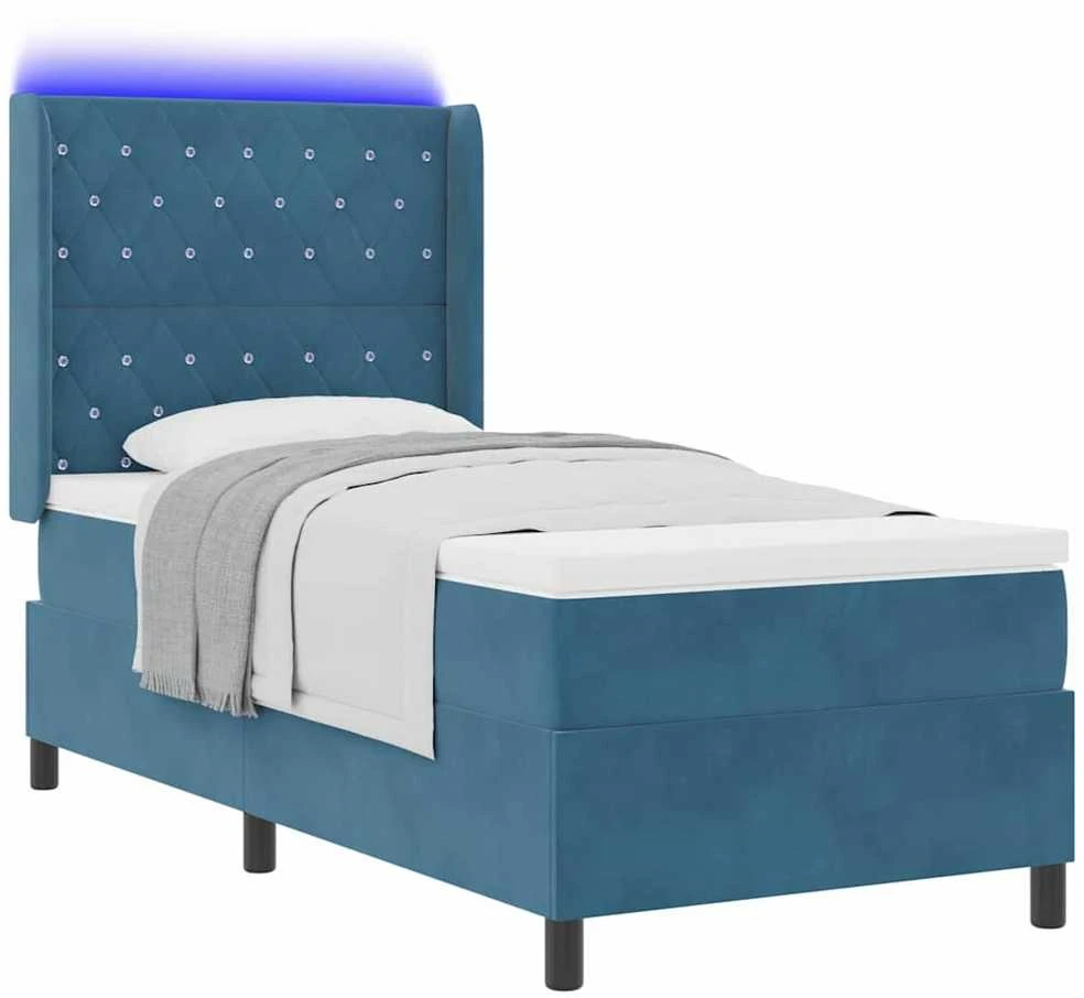 Kiemas lova su čiužiniu su LED Mėlyna 90 x 190 cm Aksomas