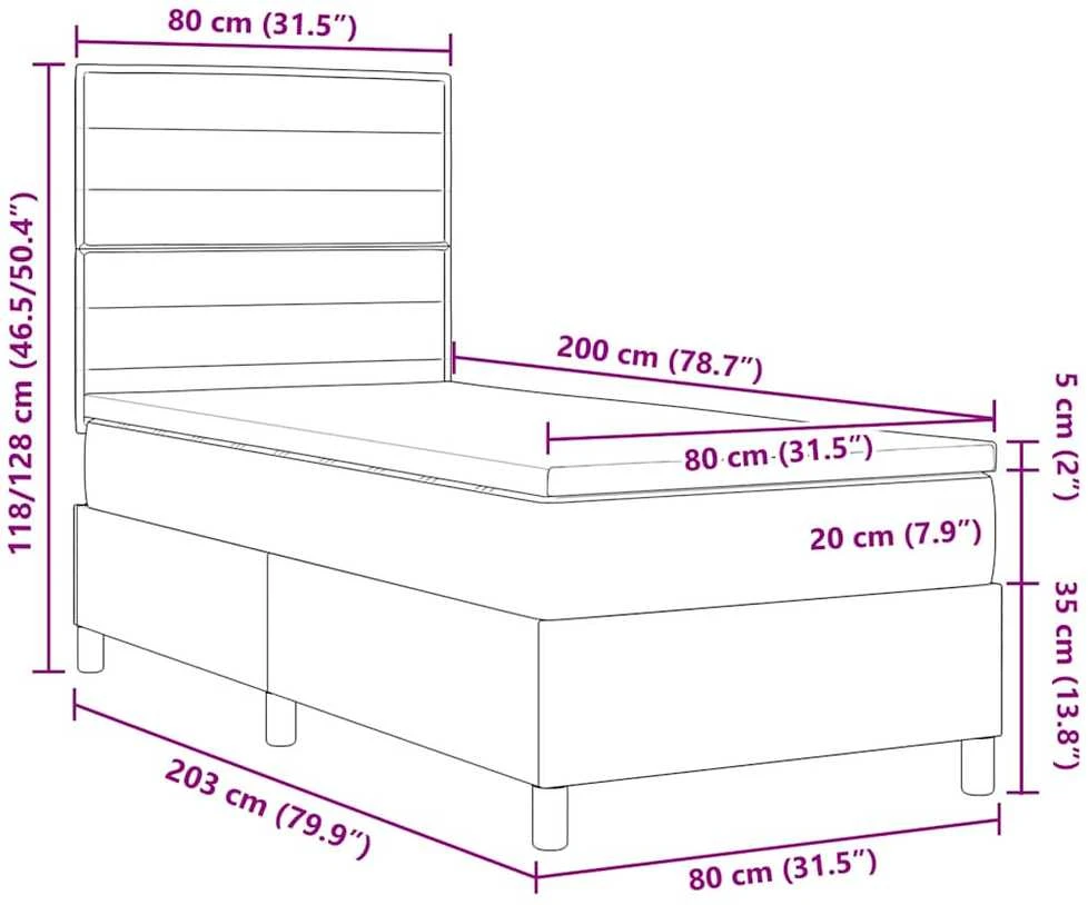LED Čiužinio Lova Tamsiai pilka 80 x 200 cm audinys