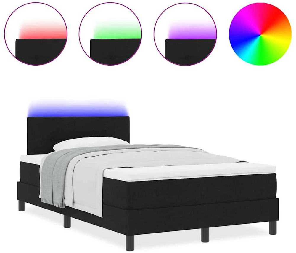 Kiemas lova su LED juostelėmis Juoda 120 x 190 cm audinys