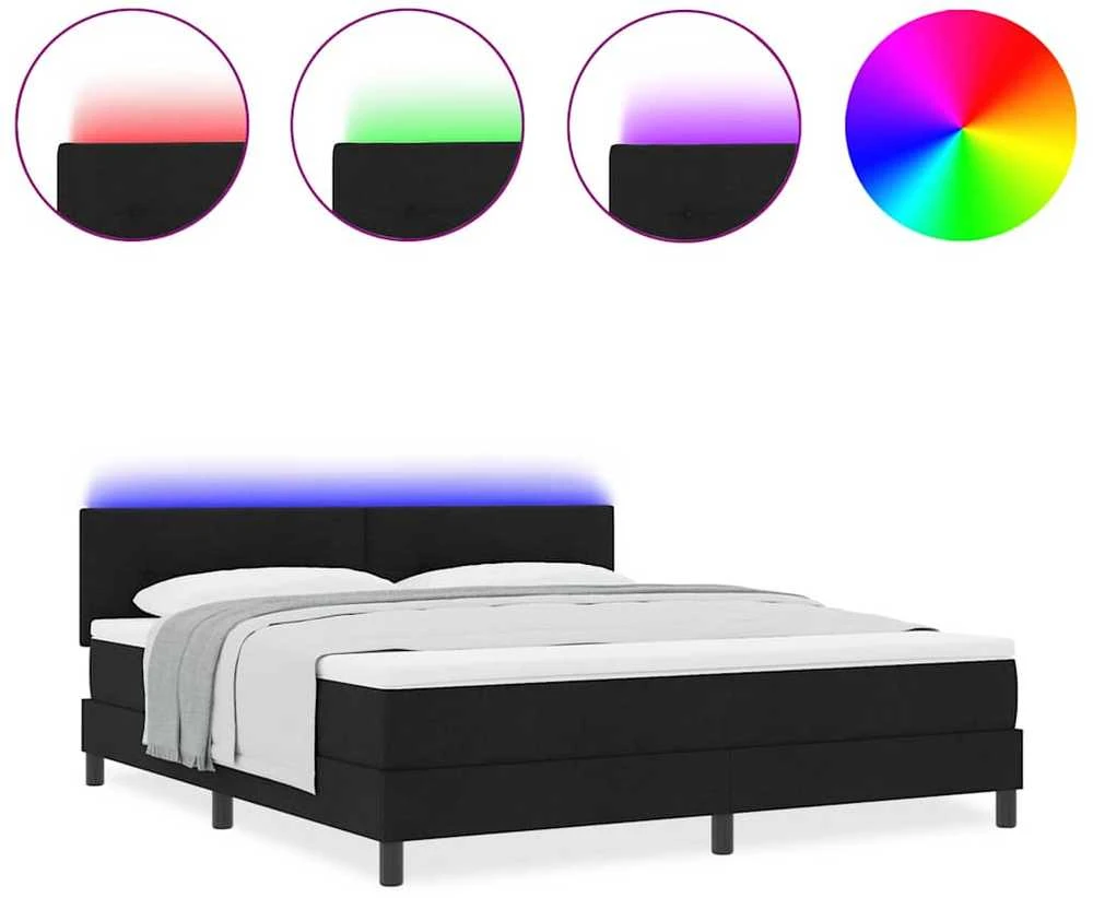 Kiemas lova su LED juostelėmis Juoda 180 x 200 cm audinys