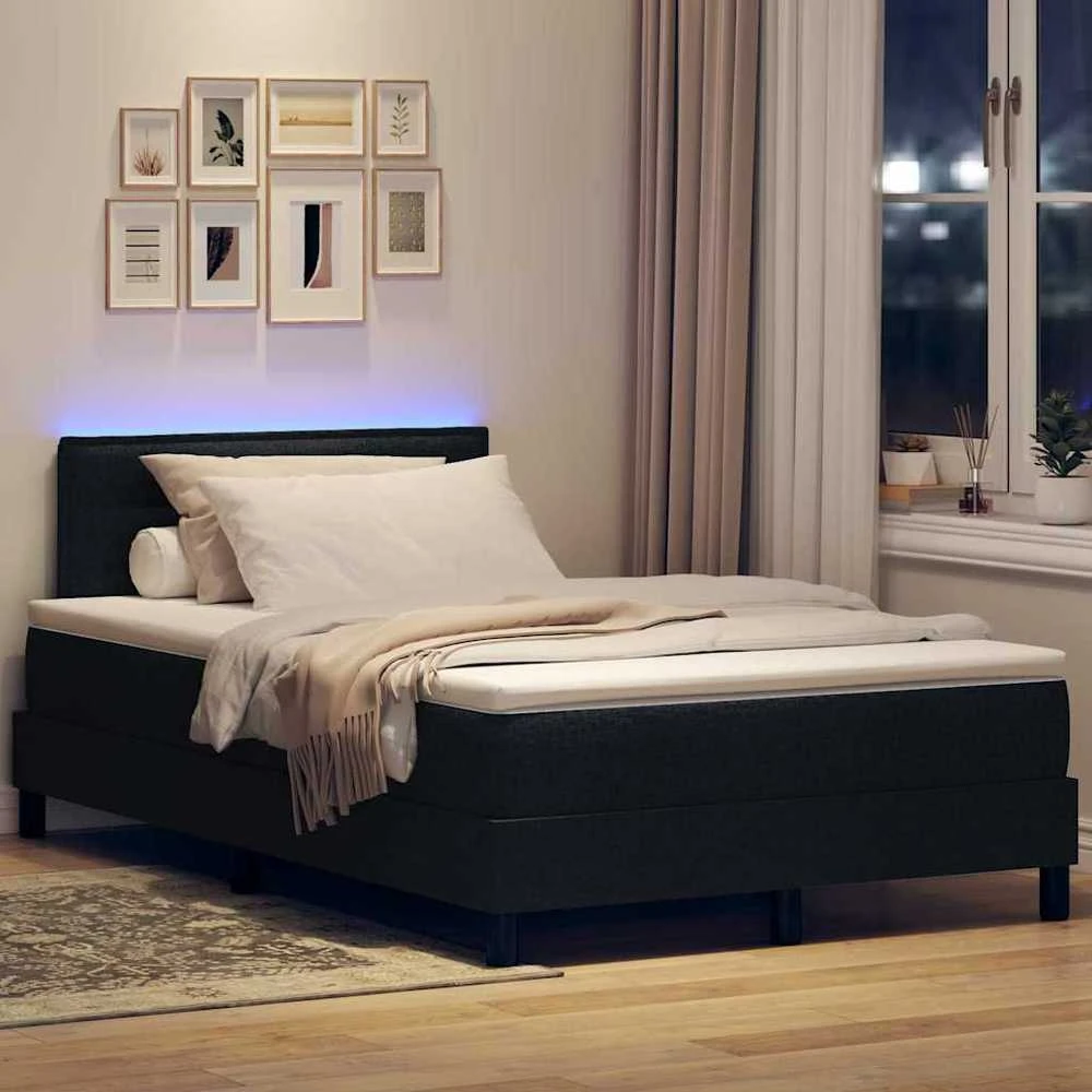 Kiemas lova su LED juostelėmis Juoda 120 x 190 cm audinys