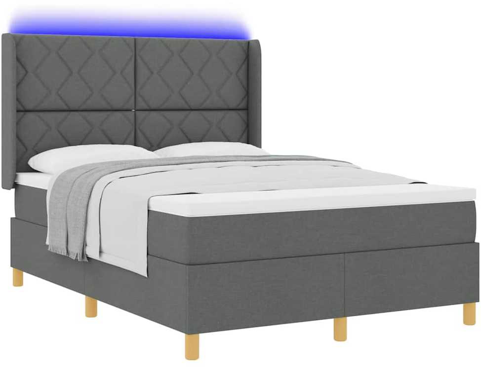 Kiemas lova su LED juostelėmis Pilka 140 x 200 cm audinys