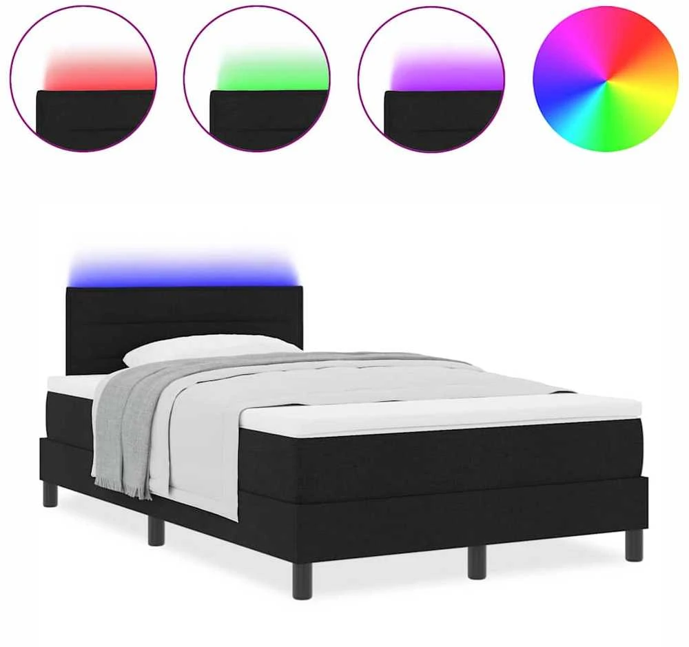 Kiemas lova su LED juostelėmis Juoda 120 x 200 cm audinys