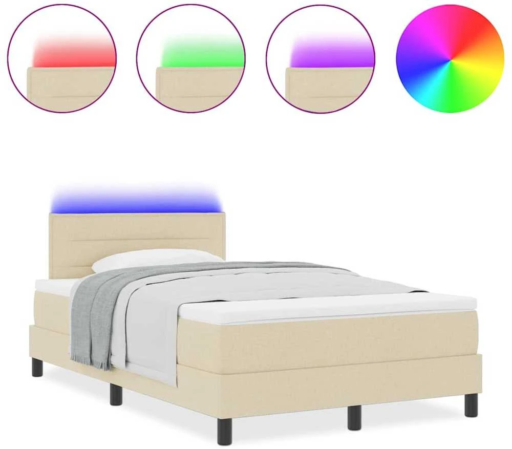 Kiemas lova su LED juostelėmis Kreminė 120 x 190 cm audinys