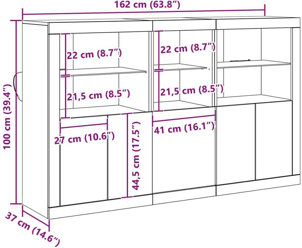 LED Bufetas Senas medis 162 x 37 x 100 cm Apdirbta mediena