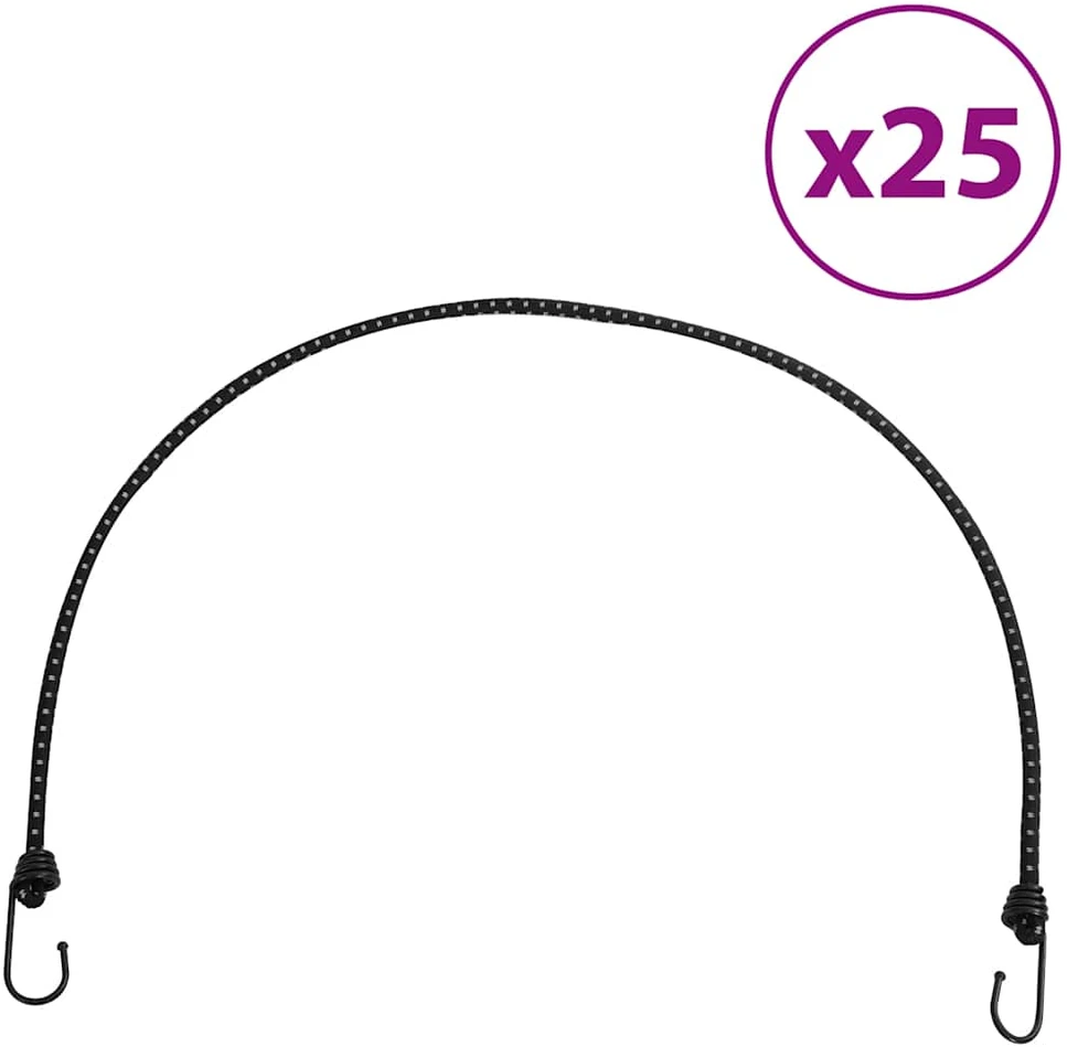Bungee virvelės su juostelėmis ir kabliukais, 25vnt., 100cm