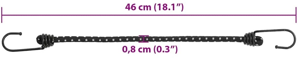 Bungee virvelės su juostelėmis ir kabliukais, 25vnt., 46cm