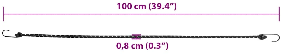 Bungee virvelės su juostelėmis ir kabliukais, 10vnt., 100cm