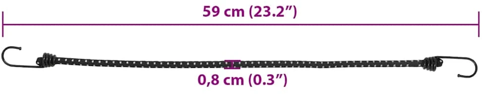 Bungee virvelės su juostelėmis ir kabliukais, 50vnt., 59cm