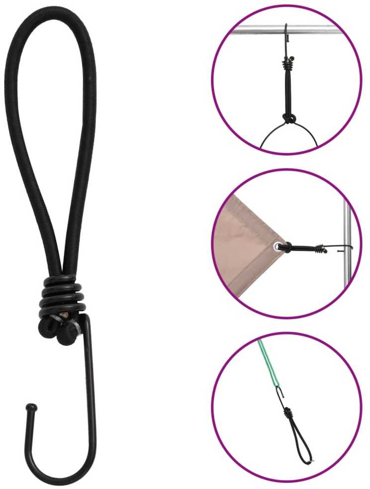 Bungee virvelės su kabliukais, 50vnt., 17cm