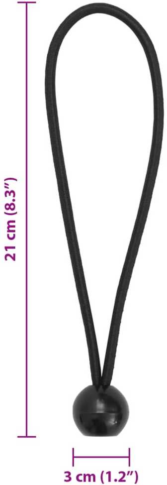 Bungee virvelės su kamuoliukais, 25vnt., 21x0,5cm