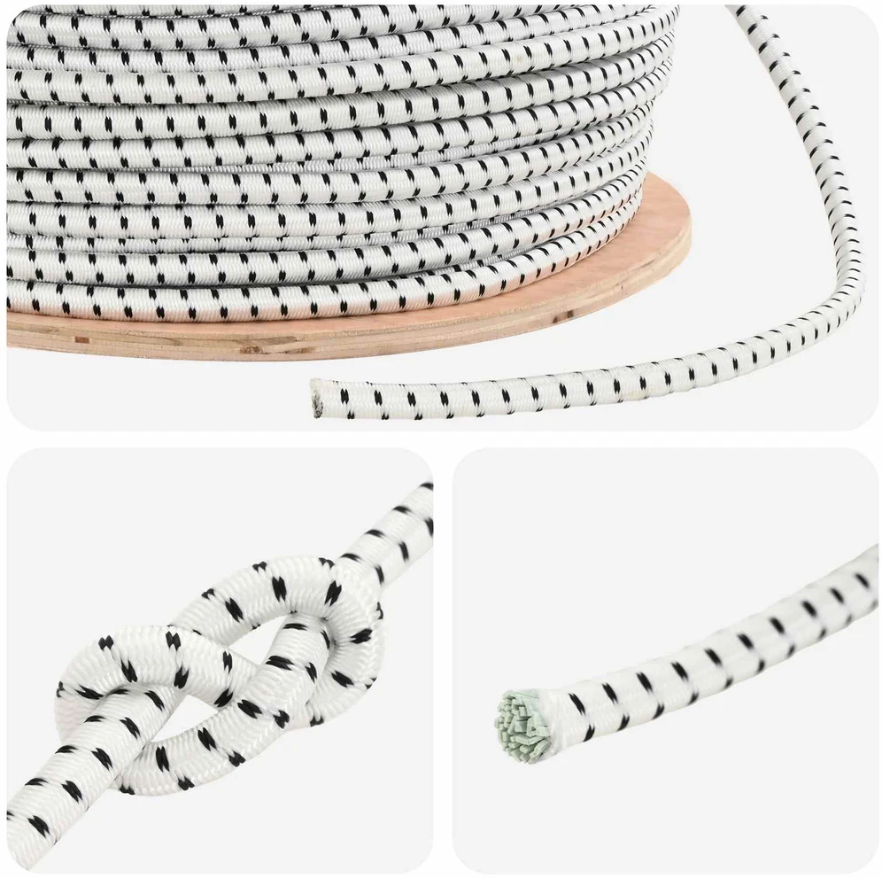 Bungee virvės 10 mm Juoda ir Balta PP ir guma