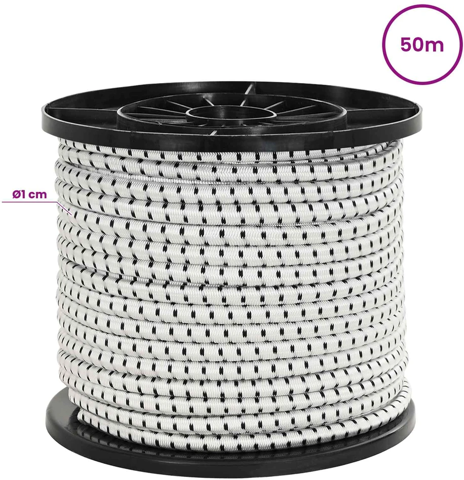 Bungee virvės 10 mm Juoda ir Balta PP ir guma
