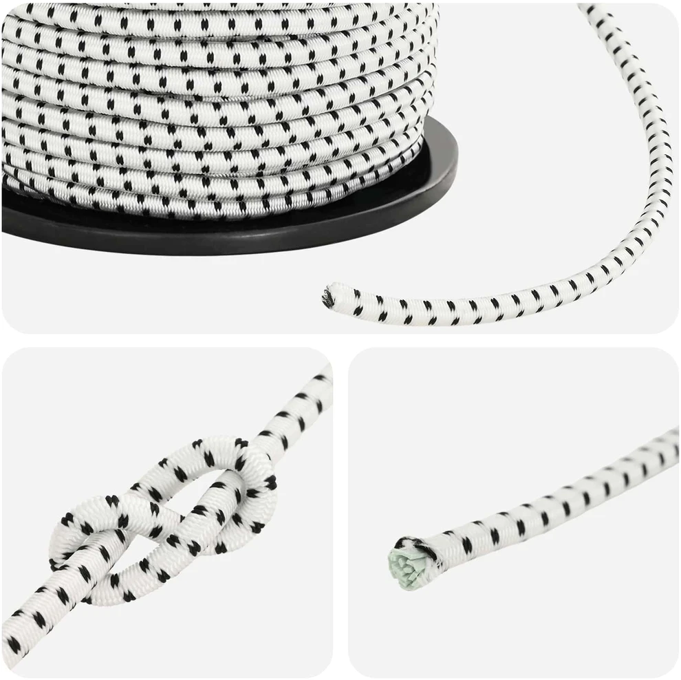 Bungee virvės 4 mm Juoda ir Balta PP ir guma