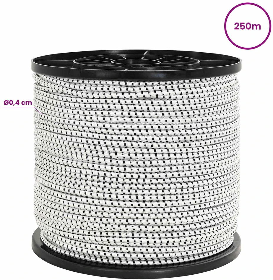 Bungee virvės 4 mm Juoda ir Balta PP ir guma