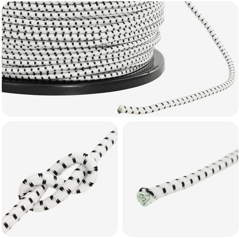 Bungee virvės 4 mm Juoda ir Balta PP ir guma