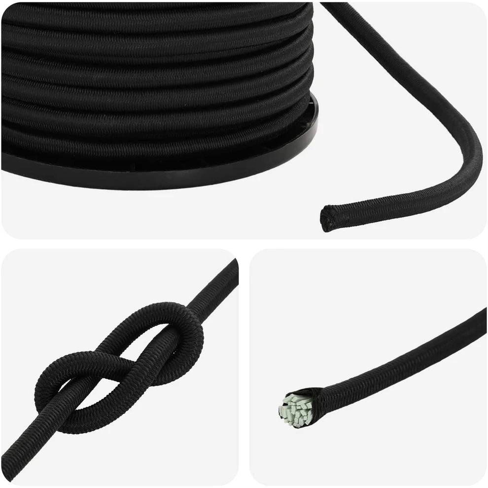 Bungee virvės 4 mm Juoda PP ir guma