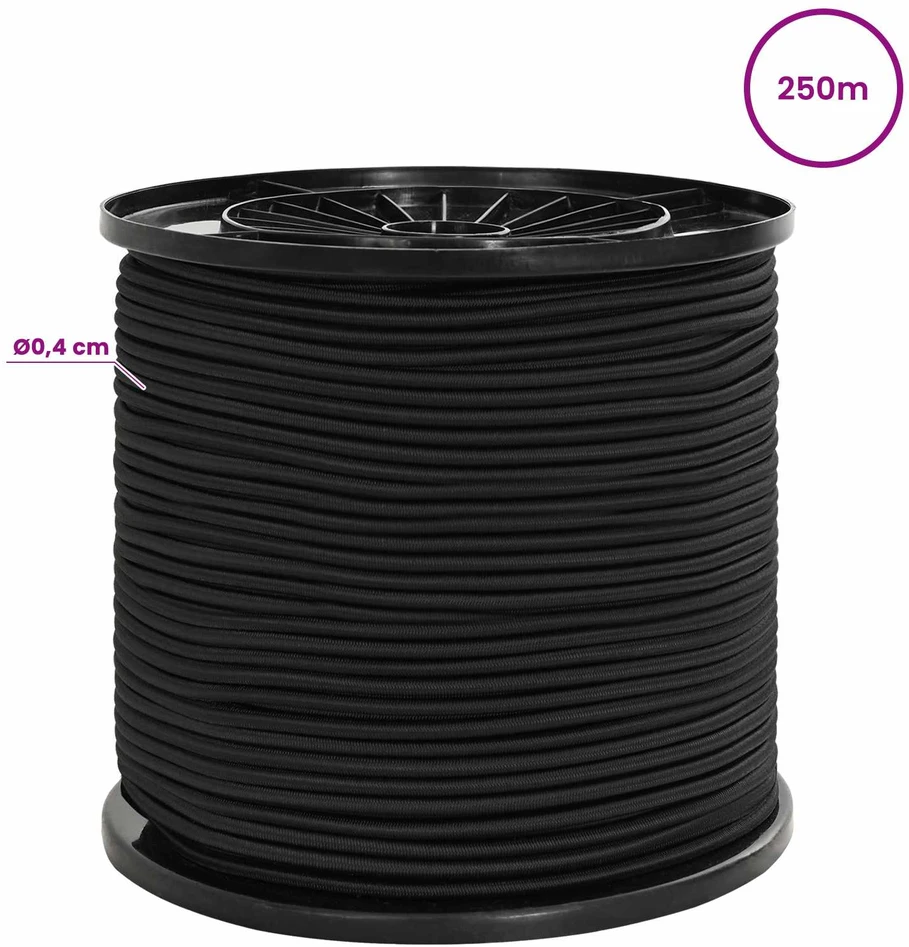 Bungee virvės 4 mm Juoda PP ir guma