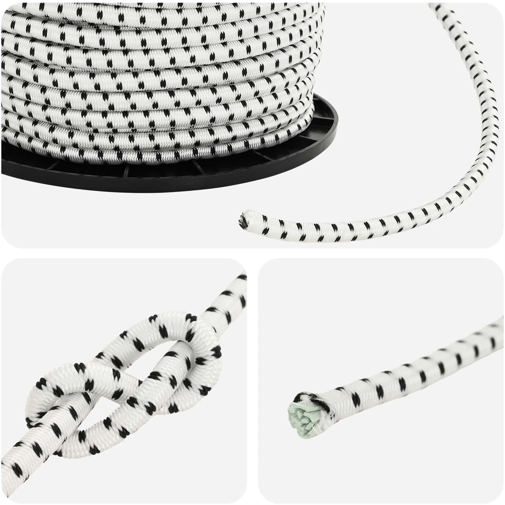 Bungee virvės 6 mm Juoda ir Balta PP ir guma
