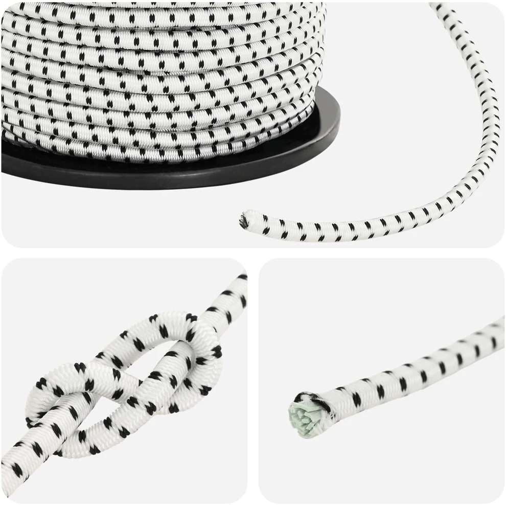 Bungee virvės 6 mm Juoda ir Balta PP ir guma