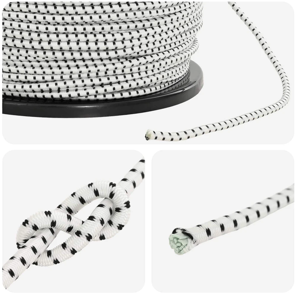 Bungee virvės 6 mm Juoda ir Balta PP ir guma