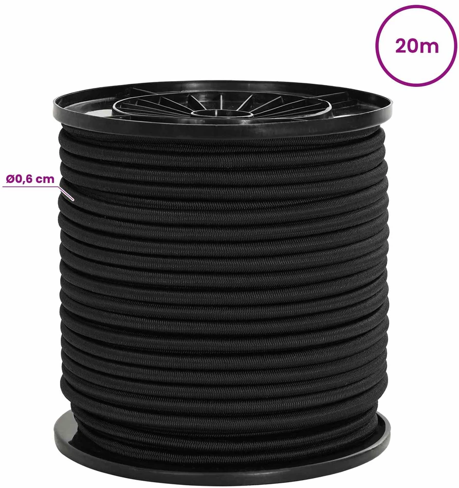 Bungee virvės 6 mm Juoda PP ir guma