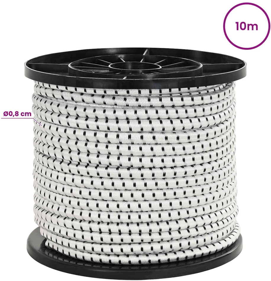 Bungee virvės 8 mm Juoda ir Balta PP ir guma