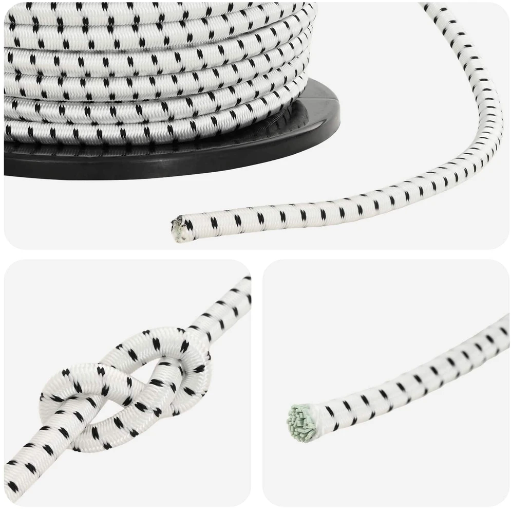 Bungee virvės 8 mm Juoda ir Balta PP ir guma
