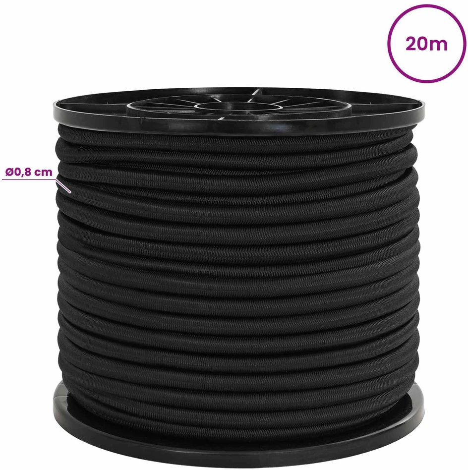 Bungee virvės 8 mm Juoda PP ir guma