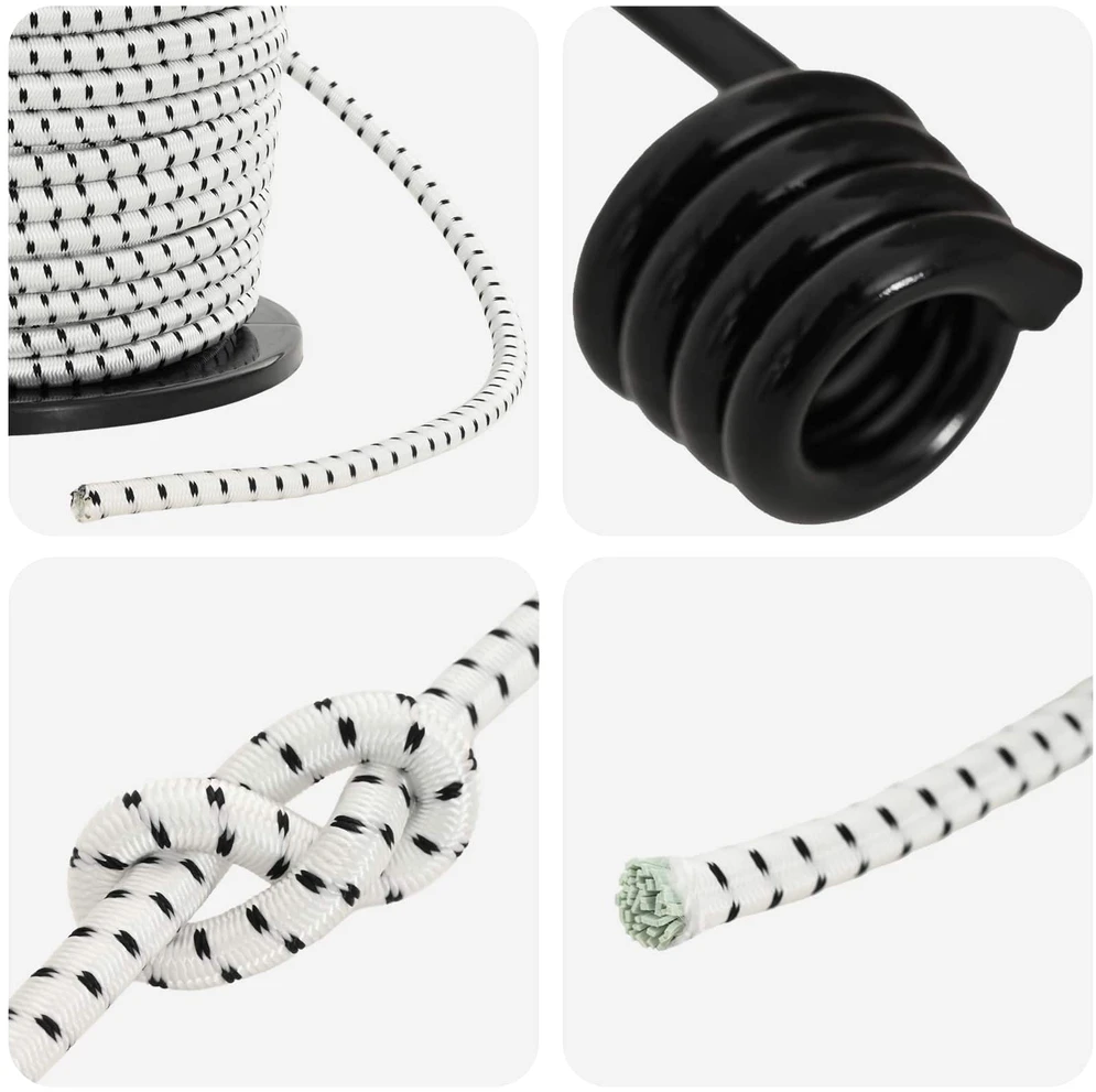 Bungee virvės su kabliukais 10 mm Juoda ir Balta PP ir guma