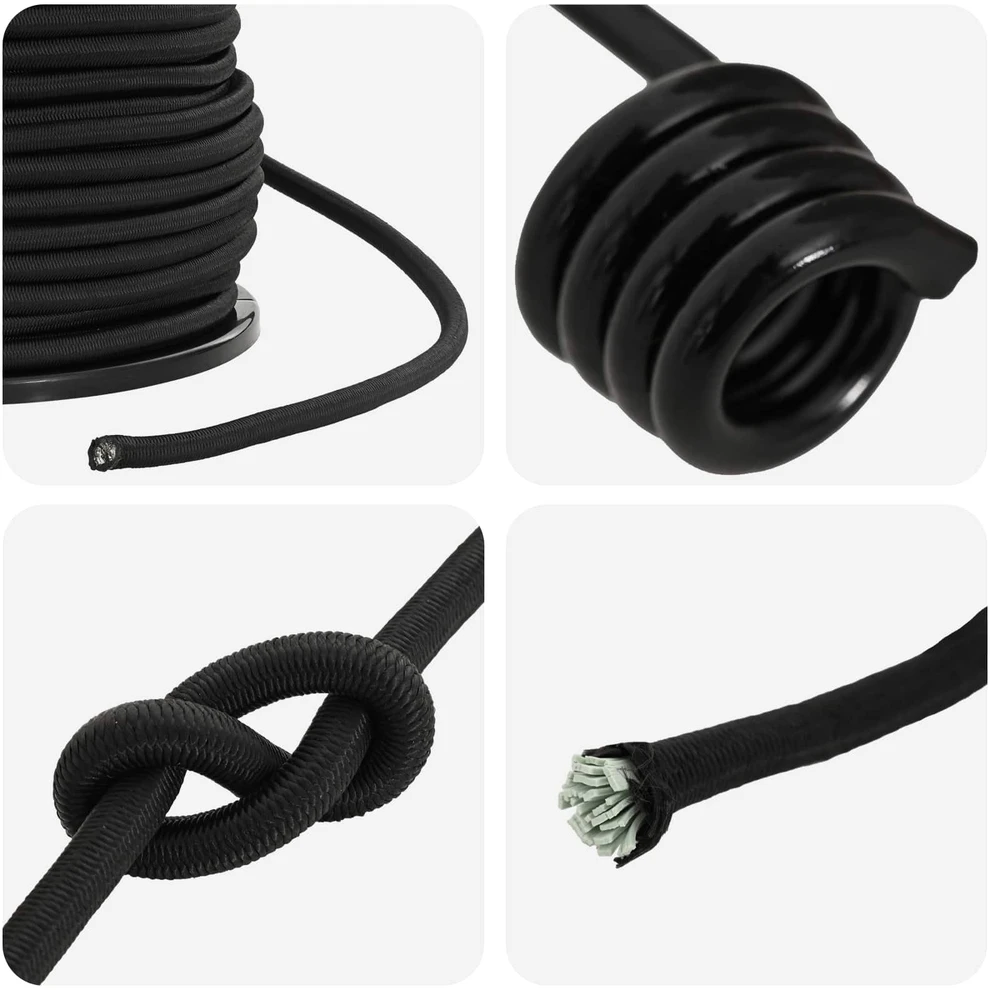 Bungee virvės su kabliukais 10 mm Juoda PP ir guma