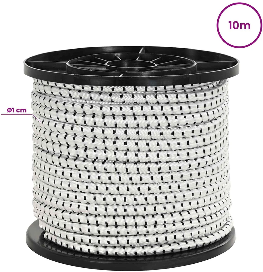 Bungee virvės su kabliukais 10 mm Juoda ir Balta PP ir guma