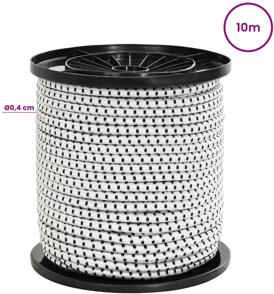 Bungee virvės su kabliukais 4 mm Juoda ir Balta PP ir guma