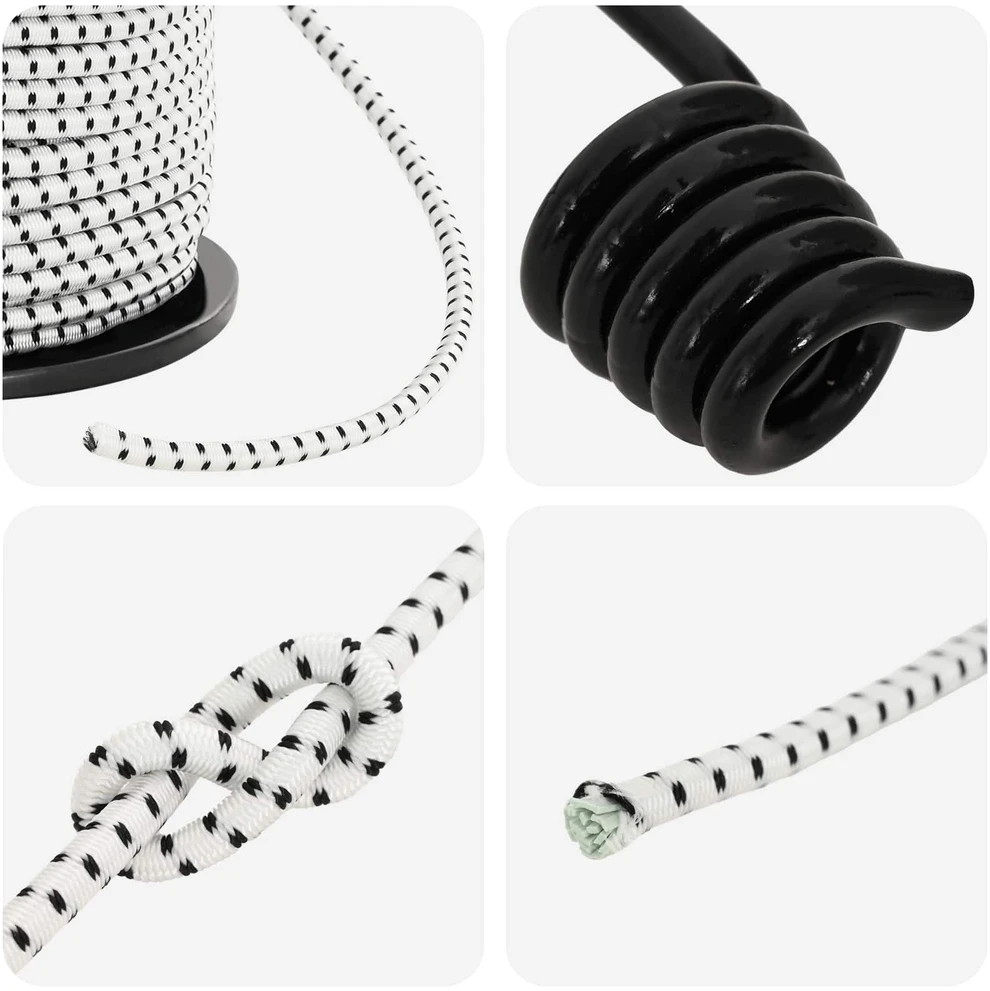 Bungee virvės su kabliukais 4 mm Juoda ir Balta PP ir guma