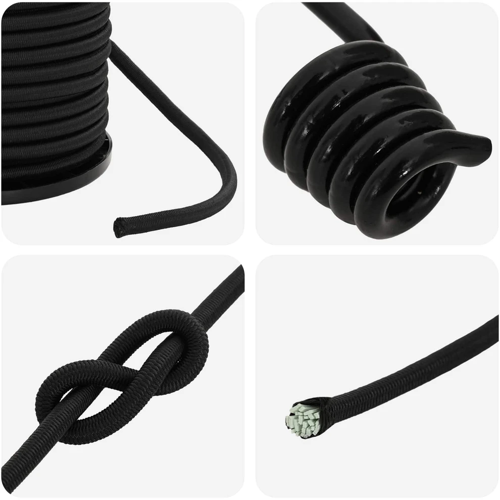 Bungee virvės su kabliukais 4 mm Juoda PP ir guma