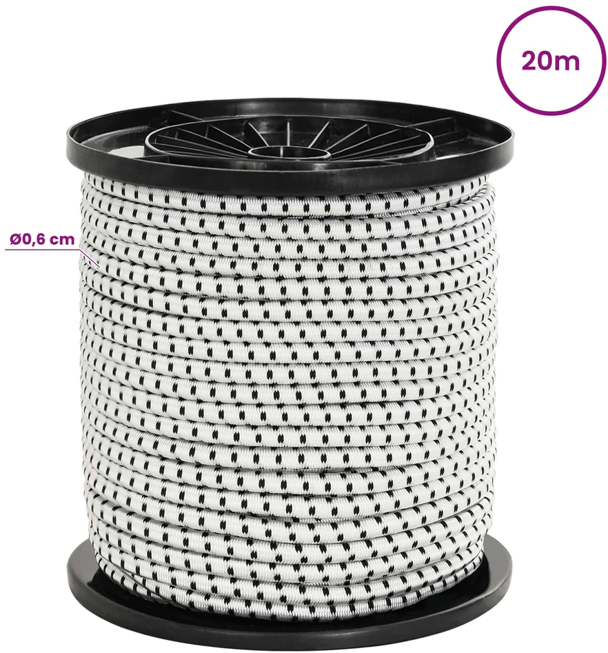 Bungee virvės su kabliukais 6 mm Juoda ir Balta PP ir guma