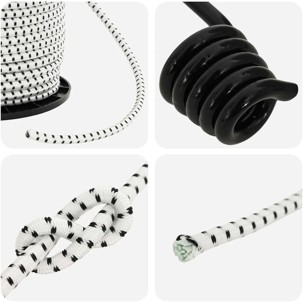 Bungee virvės su kabliukais 6 mm Juoda ir Balta PP ir guma