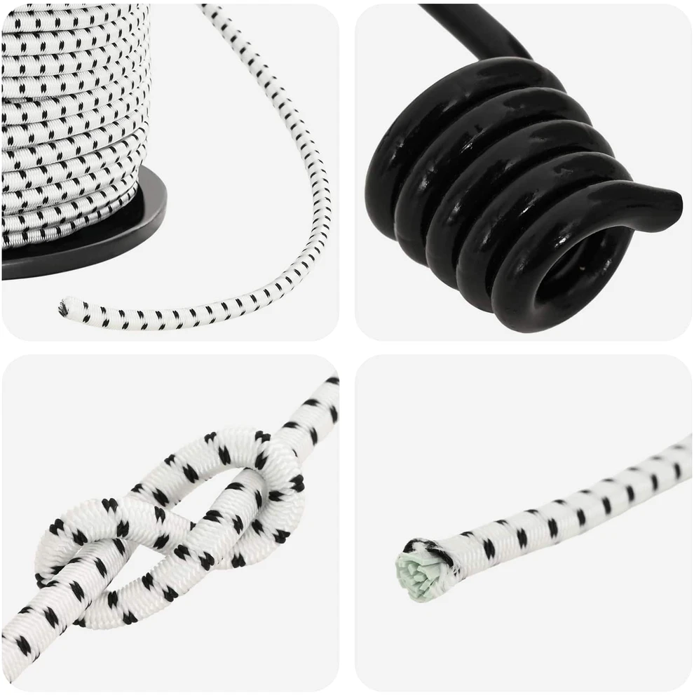 Bungee virvės su kabliukais 6 mm Juoda ir Balta PP ir guma