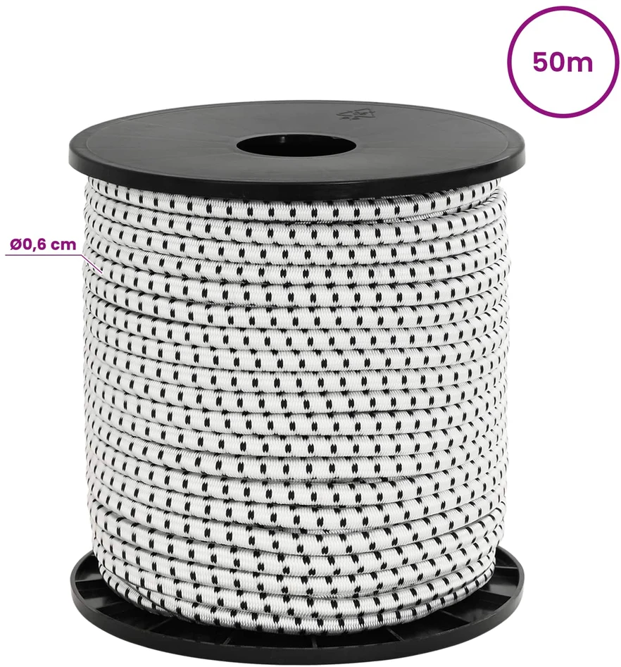 Bungee virvės su kabliukais 6 mm Juoda ir Balta PP ir guma