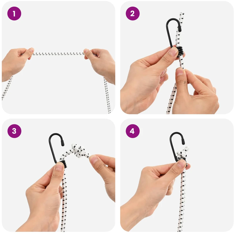 Bungee virvės su kabliukais 8 mm Juoda ir Balta PP ir guma